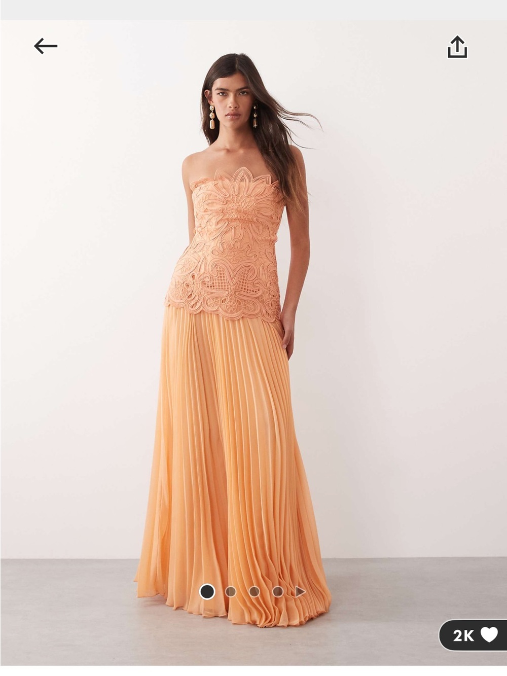 Strapless Pleated Maxi Skirt in Peach